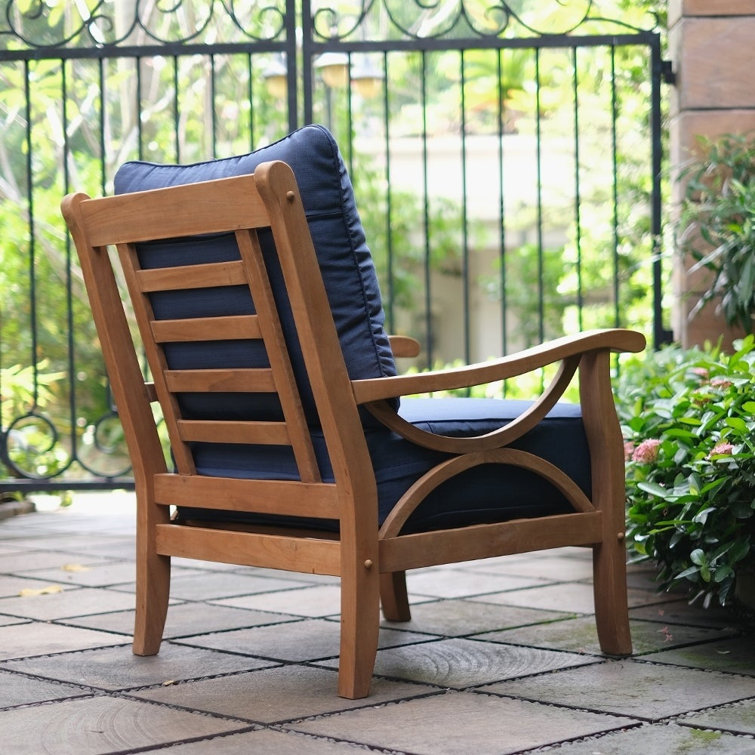 Brunswick Teak Patio Chair with Cushions Cushion Color Navy Frame Color Finish Natural